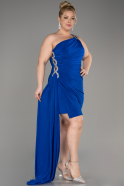 Sax Blue One Shoulder Short Plus Size Cocktail Dress ABK2094