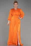 Orange Long Sleeve Belted Chiffon Plus Size Evening Dress ABU3871