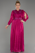 Fuchsia Long Sleeve Top Embroidered Plus Size Evening Dress ABU3987