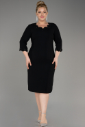 Black Capri Sleeve Midi Plus Size Evening Dress ABK2095