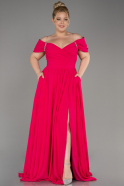 Fuchsia Long Chiffon Plus Size Evening Dress ABU3738