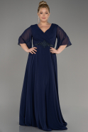 Navy Blue Short Sleeve Plus Size Long Chiffon Evening Dress ABU3991