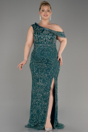 Emerald Green One Shoulder Stony Long Plus Size Evening Gown ABU3854