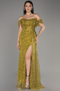 Pistachio Green Long Scaly Evening Dress ABU3577