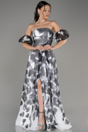 Anthracite Strapless Slit Long Prom Dress ABU3903