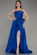 Sax Blue Strapless Slit Long Ball Gown ABU4015