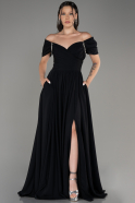 Black Long Chiffon Evening Dress ABU3827