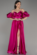 Fuchsia Strapless Slit Long Satin Prom Dress ABU4022