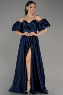 Navy Blue Strapless Slit Long Satin Prom Dress ABU4022