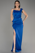 Sax Blue Slit Long Satin Evening Dress ABU4014