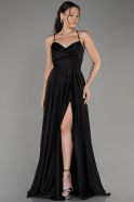 Black Slit Long Satin Prom Dress ABU4017