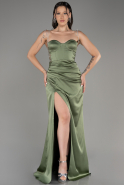 Olive Drab Strapless Slit Long Satin Evening Dress ABU3866