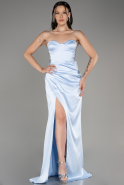 Blue Strapless Slit Long Satin Evening Dress ABU3866