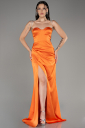 Orange Strapless Slit Long Satin Evening Dress ABU3866