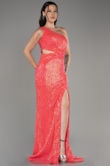 Coral Long Scaly Evening Dress ABU3231