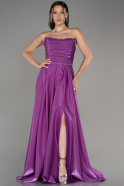 Lavender Strapless Slit Long Satin Prom Dress ABU4013