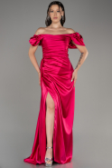 Fuchsia Long Satin Plus Size Evening Dress ABU1626