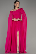 Fuchsia Slit Shawl Long Chiffon Evening Dress ABU4001