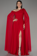 Red Slit Shawl Long Chiffon Evening Dress ABU4001