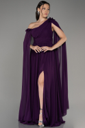 Dark Purple Slit Shawl Long Chiffon Plus Size Evening Dress ABU4002