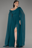 Emerald Green Slit Shawl Long Chiffon Plus Size Evening Dress ABU4002
