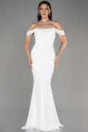 White Long Chiffon Prom Gown ABU3211