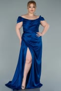 Sax Blue Long Satin Plus Size Evening Dress ABU1626