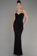 Black Straps Beaded Long Mermaid Evening Dress ABU4025
