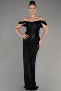 Black Shoulder Low Cut Long Sequin Plus Size Evening Dress ABU3919