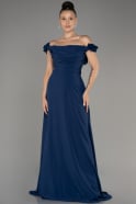 Navy Blue Boat Neck Long Chiffon Plus Size Evening Dress ABU4026