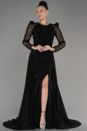 Black Sequin Long Sleeve Chiffon Evening Dress ABU4027
