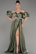 Olive Drab Strapless Slit Long Satin Prom Dress ABU4022