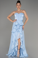 Light Blue Strapless Slit Long Chiffon Prom Dress ABU4012