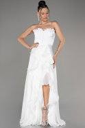White Strapless Slit Long Chiffon Prom Dress ABU4012