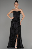Black Strapless Slit Long Chiffon Prom Dress ABU4012