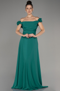 Emerald Green Boat Neck Long Chiffon Plus Size Evening Dress ABU4026