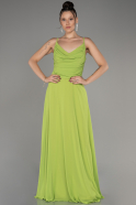 Pistachio Green Cowl Neck Long Chiffon Evening Dress ABU4041