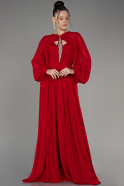 Red Long Sleeve Chiffon Evening Gown ABU4043