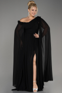 Black Slit Shawl Long Chiffon Plus Size Evening Dress ABU4002