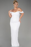 White Shoulder Low Cut Long Sequin Plus Size Evening Dress ABU3919