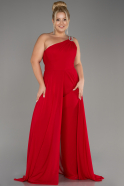 Red Chiffon Plus Size Evening Dress Jumpsuit ABT119