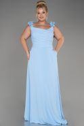 Light Blue Boat Neck Long Chiffon Plus Size Evening Dress ABU4026