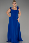 Sax Blue Boat Neck Long Chiffon Plus Size Evening Dress ABU4026