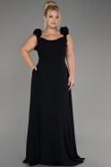 Black Boat Neck Long Chiffon Plus Size Evening Dress ABU4026
