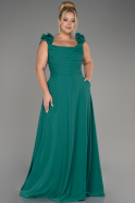 Emerald Green Boat Neck Long Chiffon Plus Size Evening Dress ABU4026