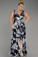 Anthracite Sleeveless Printed Chiffon Plus Size Prom Dress ABU4050