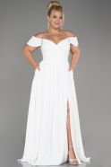 White Long Chiffon Plus Size Evening Dress ABU3738