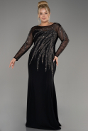 Black Stoned Long Sleeve Plus Size Evening Gown ABU3928