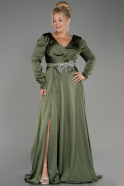 Olive Drab Long Sleeve Satin Plus Size Evening Dress ABU3941