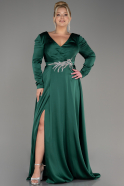 Emerald Green Long Sleeve Satin Plus Size Evening Dress ABU3941